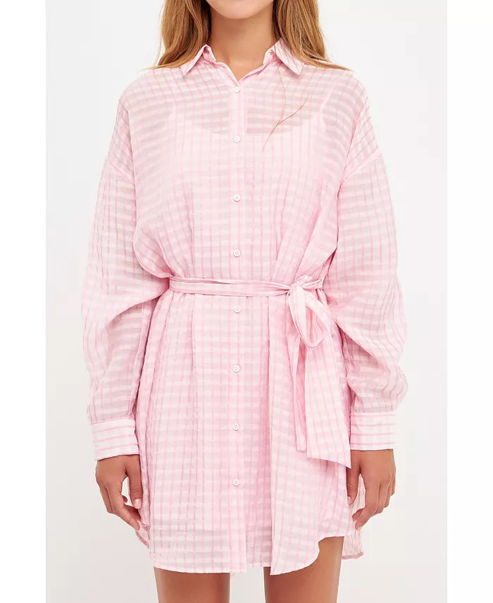 English Factory Women's Striped Belted Tunic Shirt Dress - Macy's | Macy's