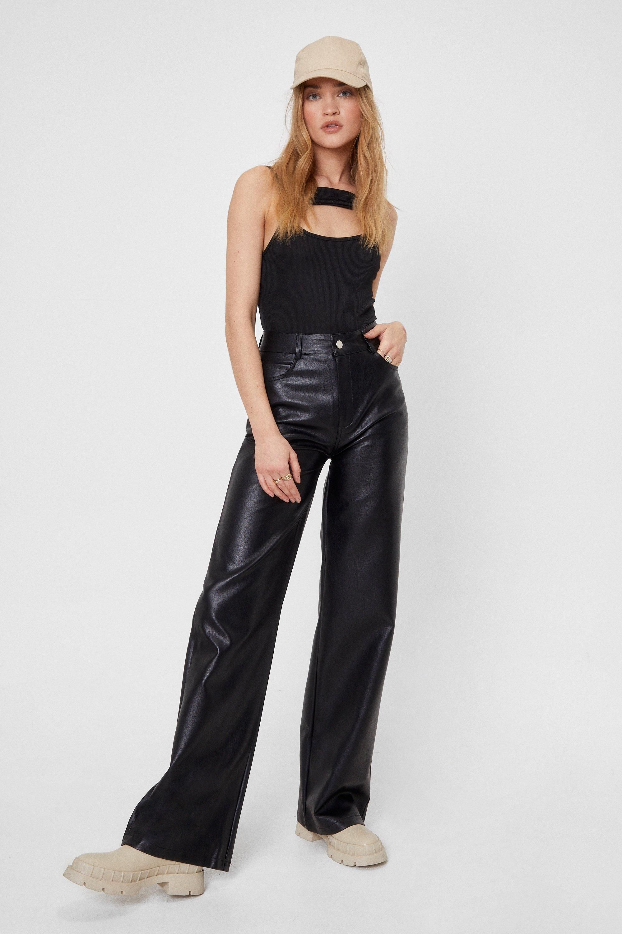Faux Leather Straight Wide Leg Pants | Nasty Gal (US)