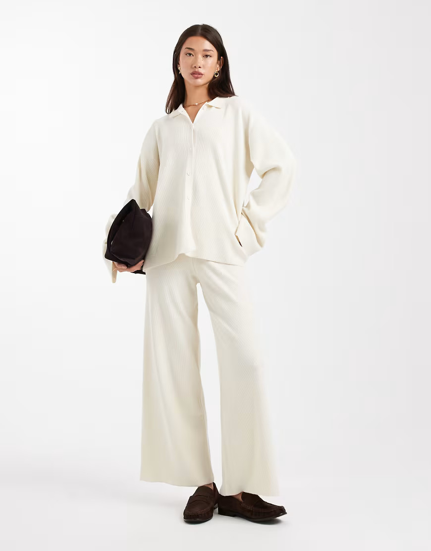 ASOS DESIGN knitted super soft lounge trouser co-ord in ecru-White | ASOS (Global)