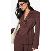 boohoo Women's Tailored Cinched Belted Blazer in Brown | Size: 4 | Woven | boohoo (US & Canada)