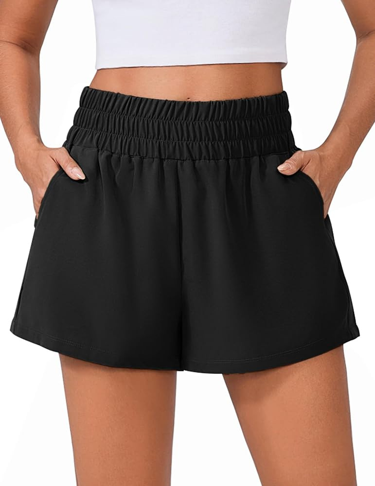 PINSPARK Womens 3" High Waisted Athletic Running Shorts, Breathable Quick Dry Linerless Gym Worko... | Amazon (US)