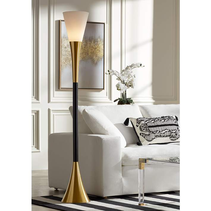 Possini Euro Piazza 72 1/2" Brass and Black Torchiere Floor Lamp | www.lampsplus.com | Lamps Plus