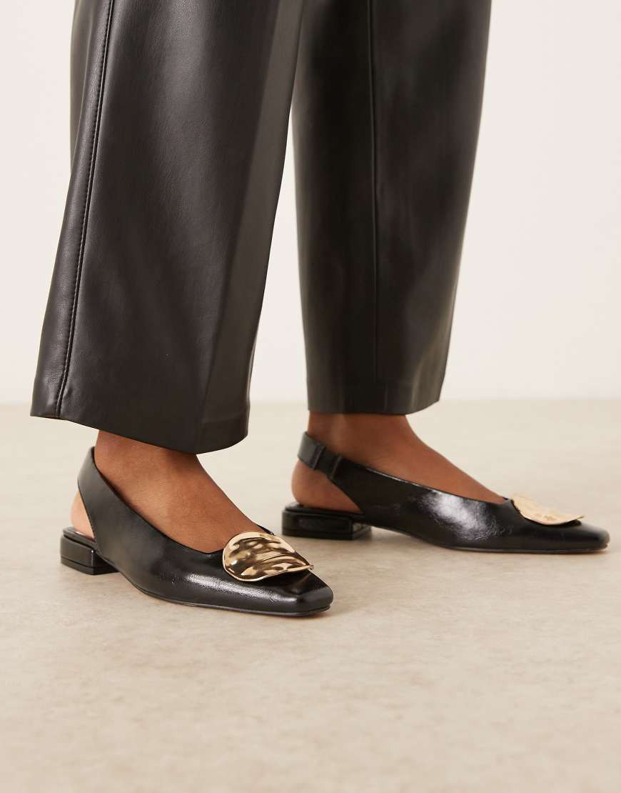 ASOS DESIGN Lavish trim detail slingback ballet flats in black | ASOS (Global)
