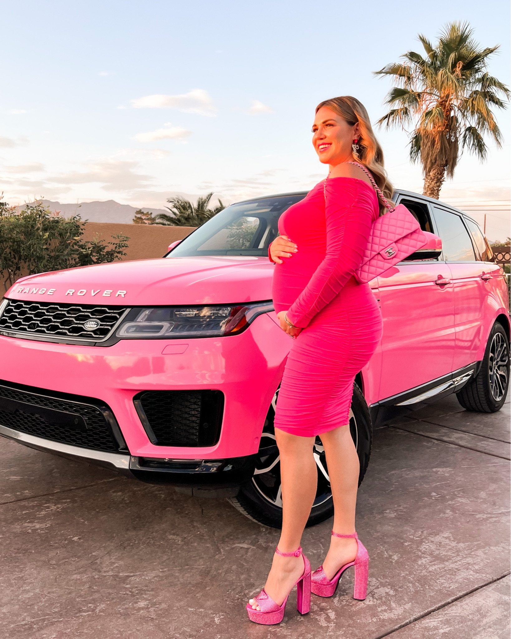 curvy pregnant Barbie look! wedding size large in bodycon dress! has LOTS of stretch! not maternity, just works great with a bump  

#LTKunder50 #LTKcurves #LTKbump