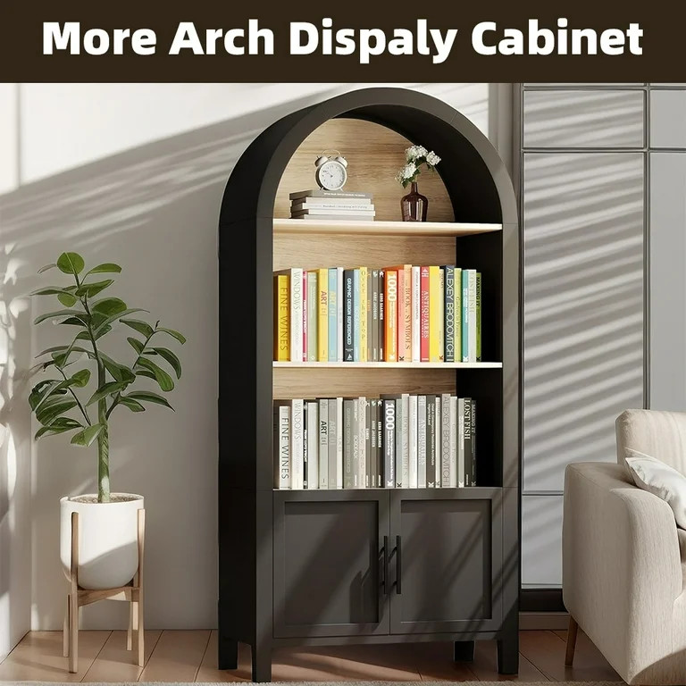 WARMMUSE 66.7" Tall Arched Bookshelf, Mid-Century Modern Bookcase Display Shelf with Cabinet and ... | Walmart (US)