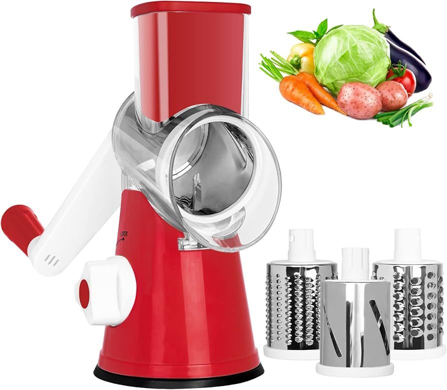 X Home Rotary Cheese Grater Kitchen Mandoline Vegetables Slicer Cheese Shredder with Rubber Sucti... | Amazon (US)