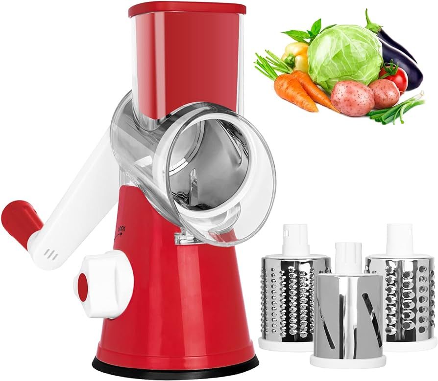 X Home Rotary Cheese Grater Kitchen Mandoline Vegetables Slicer Cheese Shredder with Rubber Sucti... | Amazon (US)