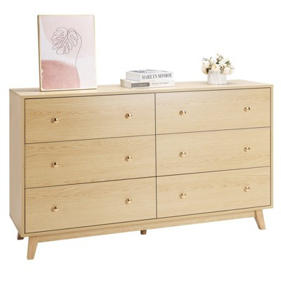 6-Drawer Wooden Dresser with Metal Rails Anti-Tip Design Smooth Sliding for Bedroom Light Wood | Target