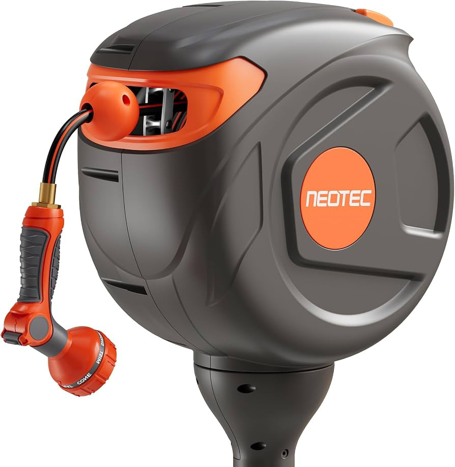 NEO-TEC Retractable Garden Hose Reel 82 ft 1/2 Inch, Ground-Mounted Freestanding Water Hose, No-D... | Amazon (US)
