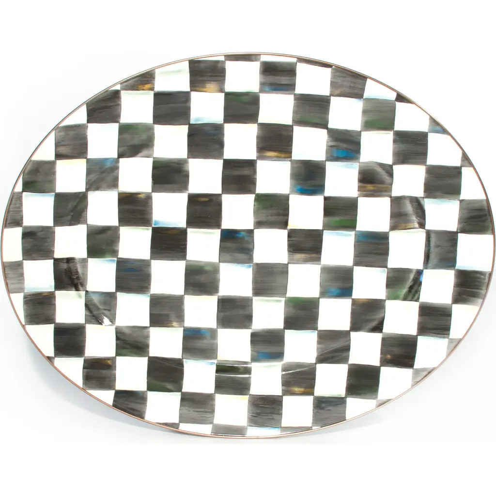 MACKENZIE CHILDS Courtly Check Large Enameled Steel Oval Platter in Black/White at Nordstrom | Nordstrom
