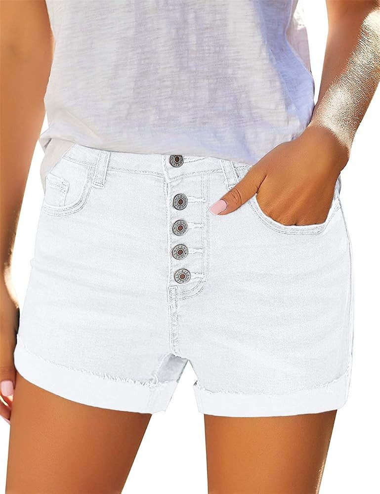 Angerella Denim Shorts for Women Mid Rise Ripped Jean Shorts Stretchy Folded Hem Hot Short Jeans | Amazon (US)