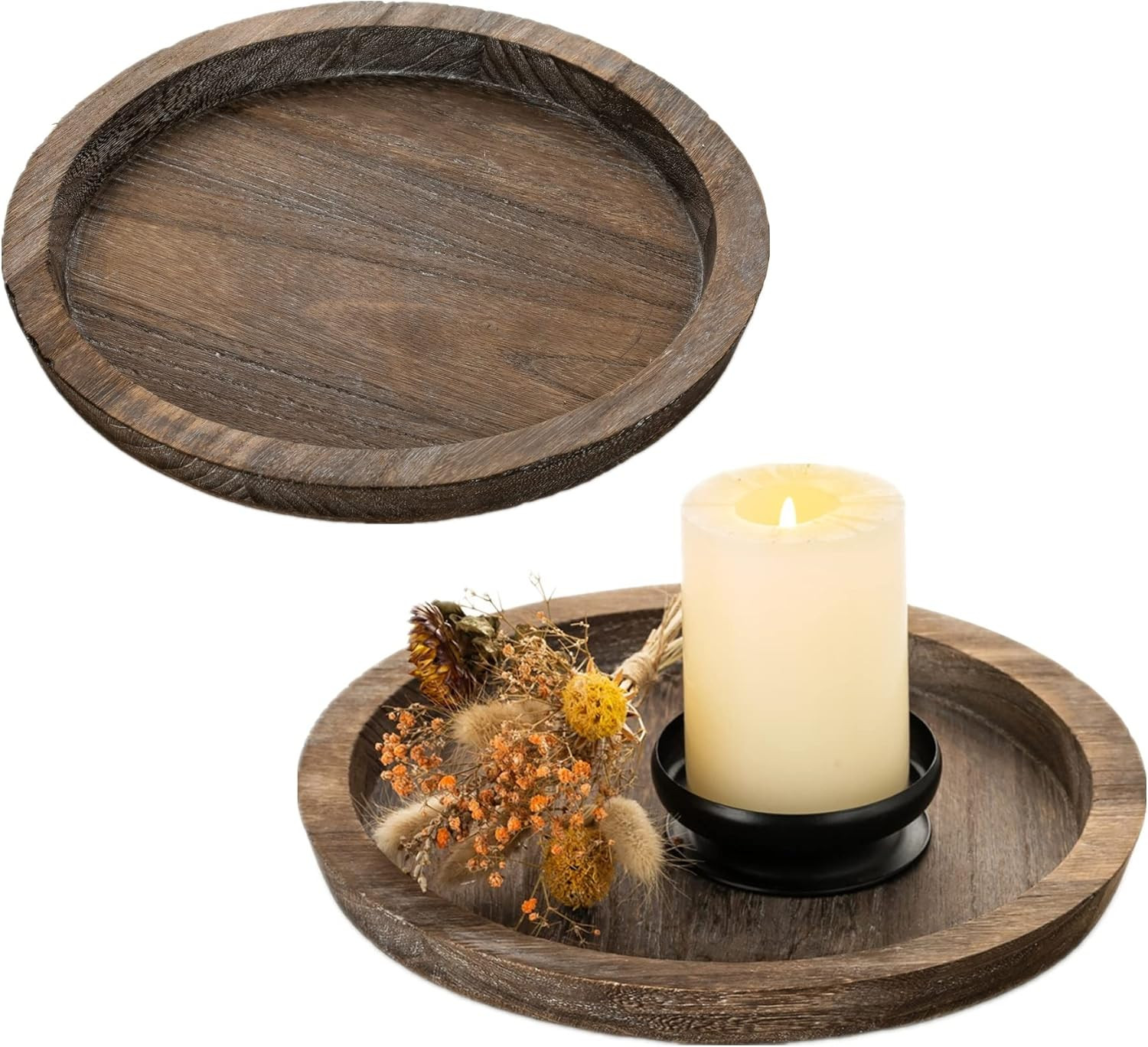 Romadedi Rustic Wooden Tray Candle Holder - Small Decorative Plate Pillar Candle Tray Wood for Fa... | Amazon (US)