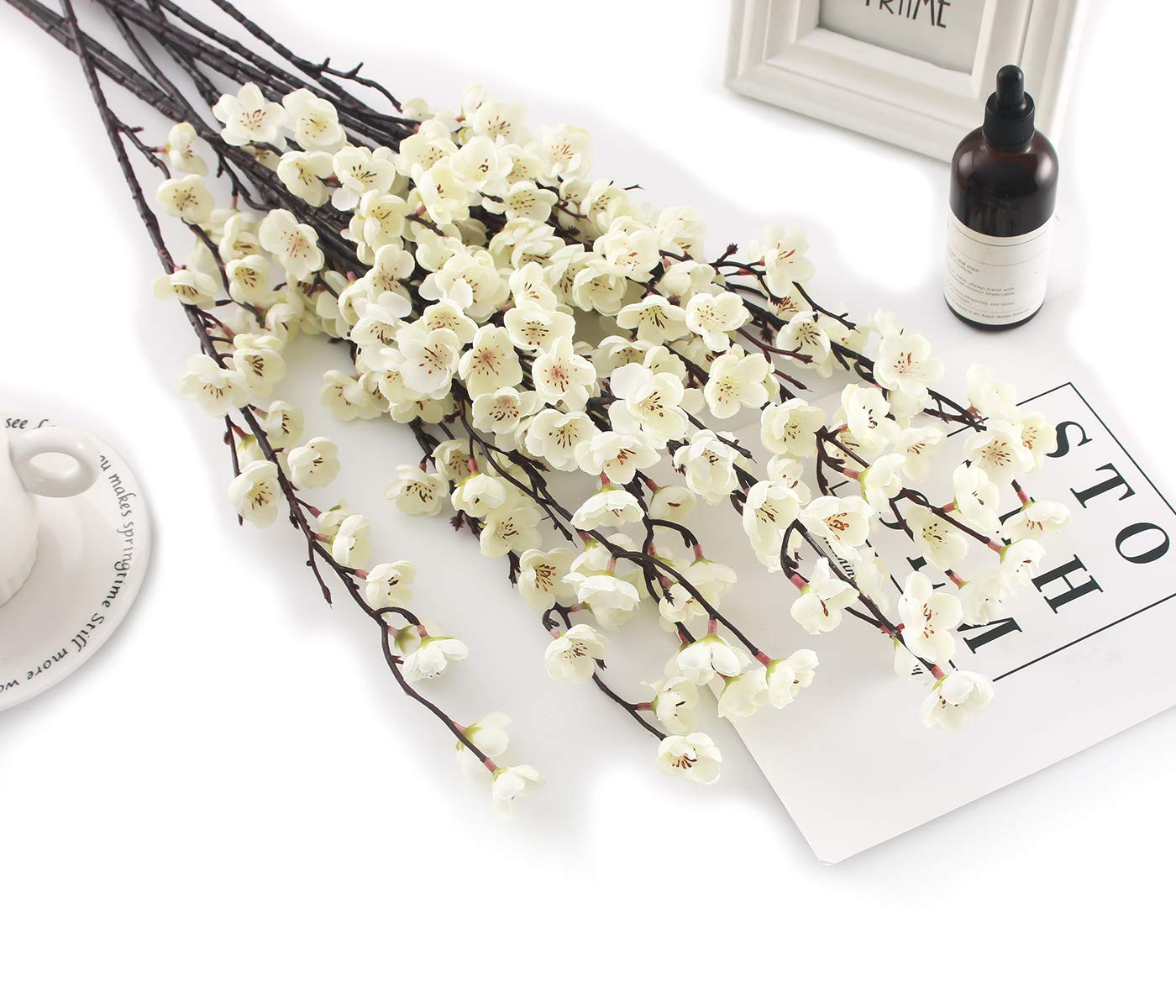 Charmly 5 Pcs Artificial Plum Blossom Fake Wintersweet Long Stem Plastic Flowers Home Hotel Offic... | Amazon (US)