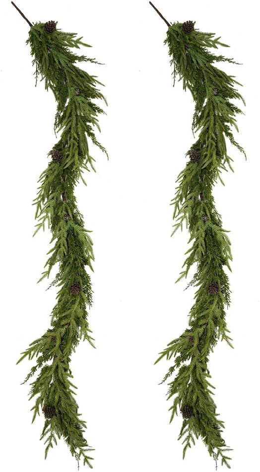 Christmas Garland,2Pcs 6ft Cedar Garlands Realistic Pine Garland,Real Touch Norfolk Pine Garland ... | Amazon (US)