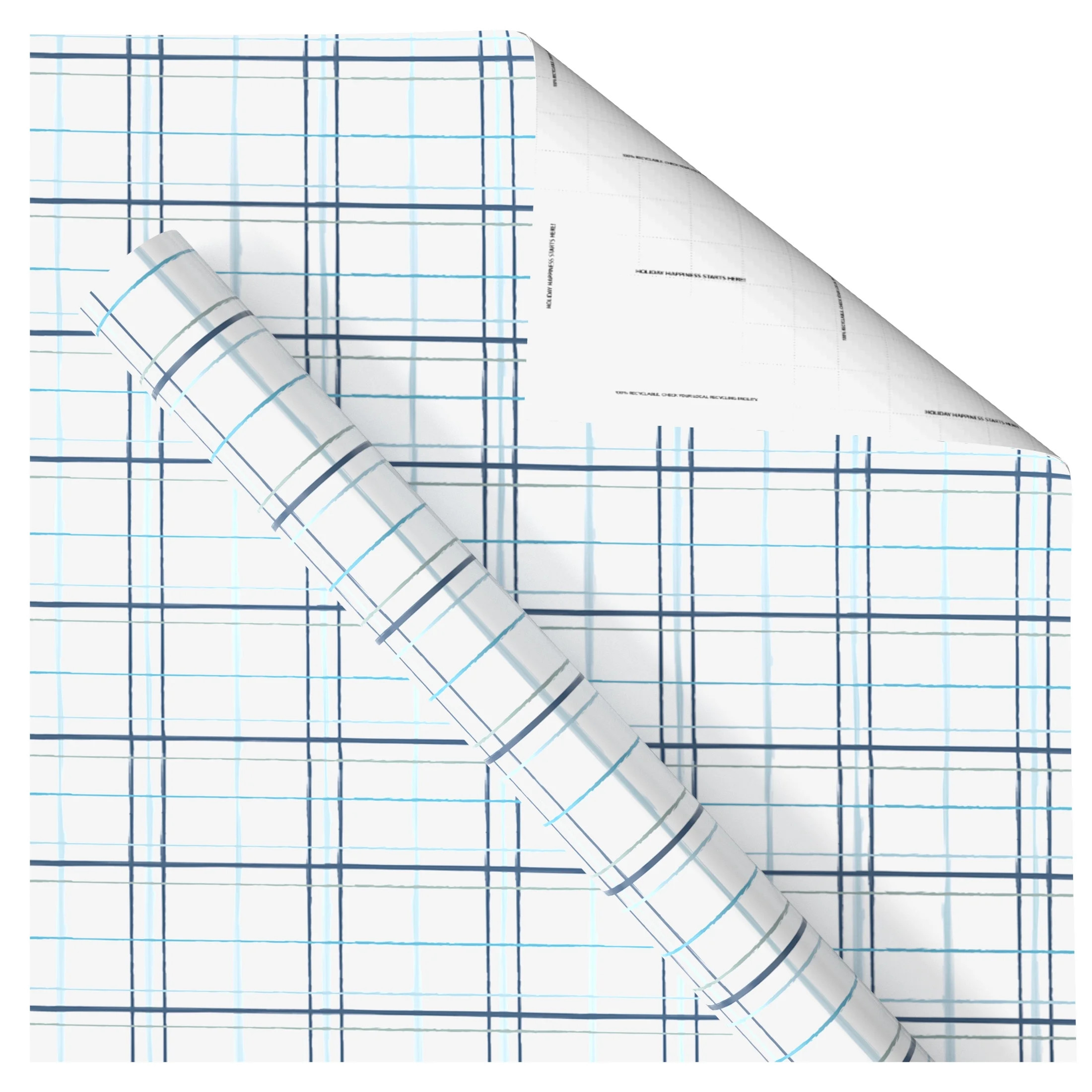 Blue Plaid Heavyweight Christmas Wrapping Paper, 120 sq ft, by Holiday Time | Walmart (US)
