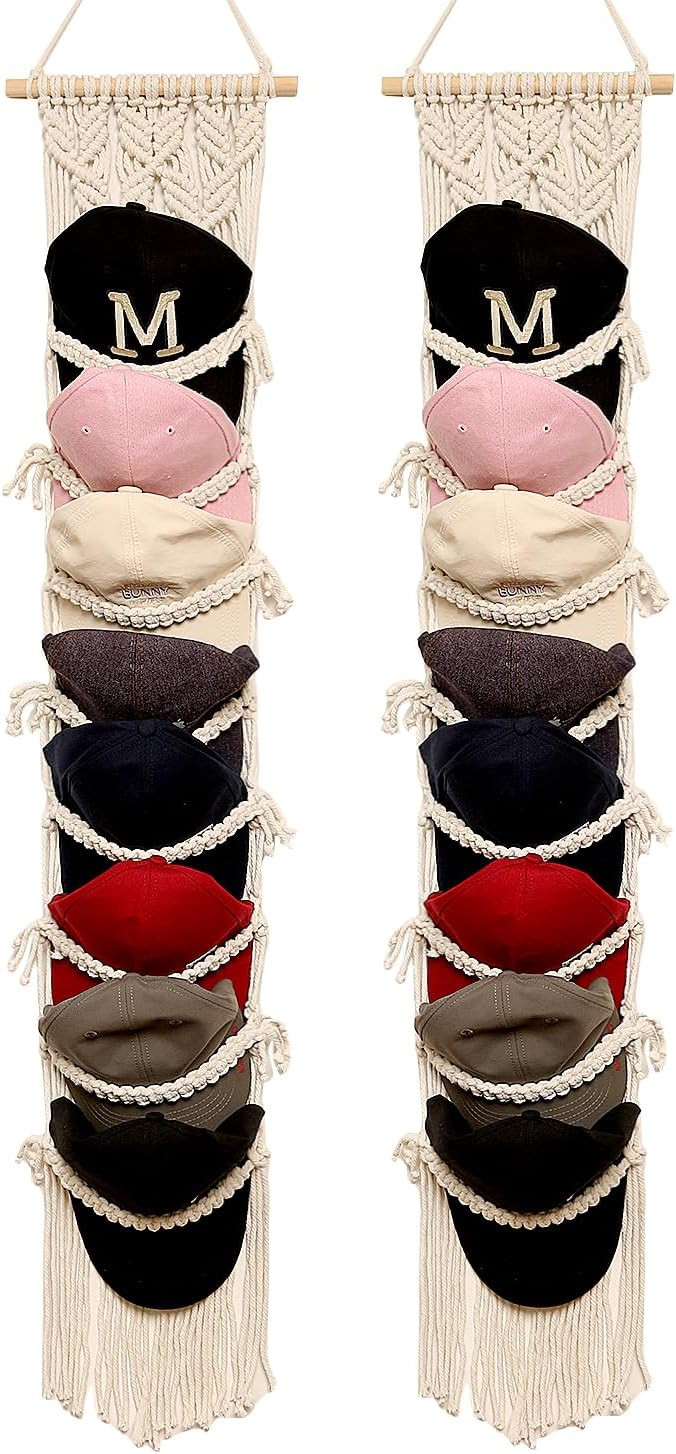 Boho Ball Cap Hanger-2 Pack-Boho Macrame Cap Holder Wall Hat Organizer for Baseball Cap Holder Ov... | Amazon (US)