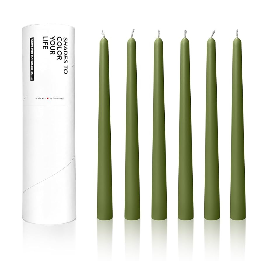 6 Pack 10" Classic Taper Candles, Moss Green, 7-8 Hours Burn Time, Unscented | Amazon (US)