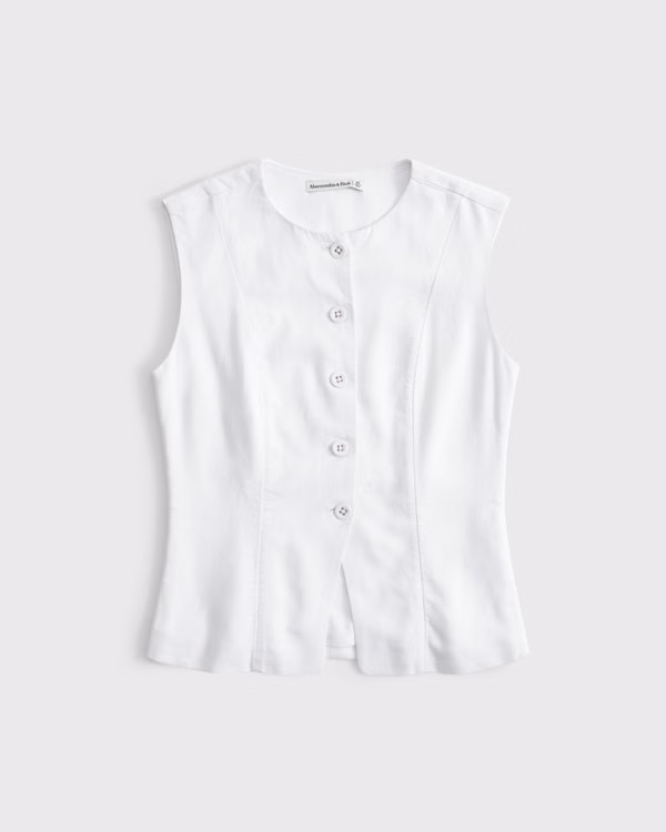 Women's Linen-Blend High-Neck Vest | Women's New Arrivals | Abercrombie.com | Abercrombie & Fitch (UK)