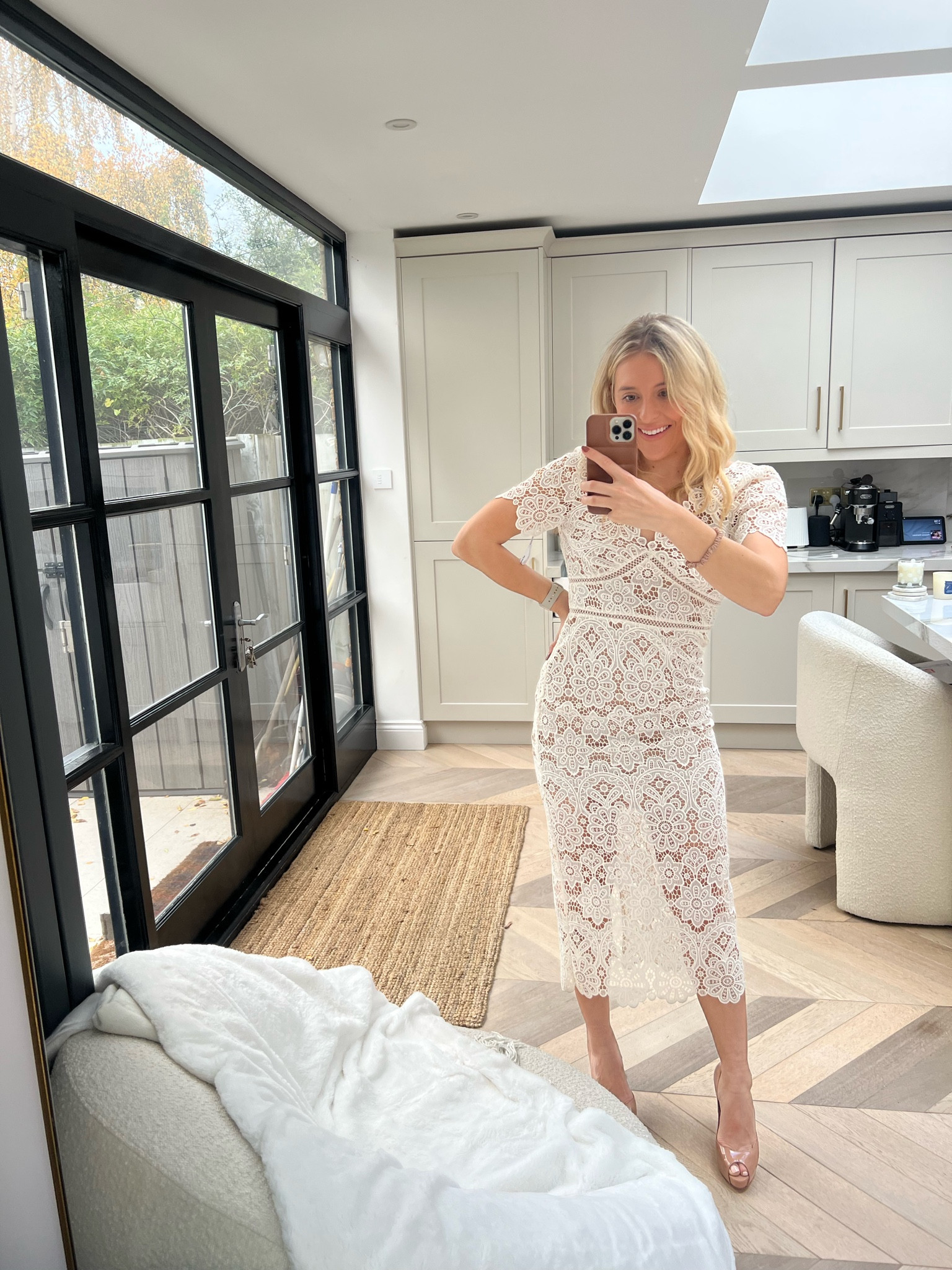 Self portrait dress - Guipure lace midi dress - lace dress - white lace dress - self portrait - Louboutins - louboutin heels - nude heels - Black Friday - white dress - bridal dress - special occasion dress - Farfetch promo code emshelx - Farfetch discount code 

#LTKsalealert #LTKwedding #LTKworkwear