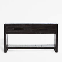Theo 60" Rectangular Black Acacia Wood Storage Console Table with Shelf + Reviews | Crate & Barre... | Crate & Barrel