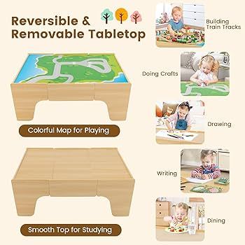 Costzon Train Table, 84 Pcs, Wooden Kids Activity Table Playset with Reversible & Detachable Tabl... | Amazon (US)