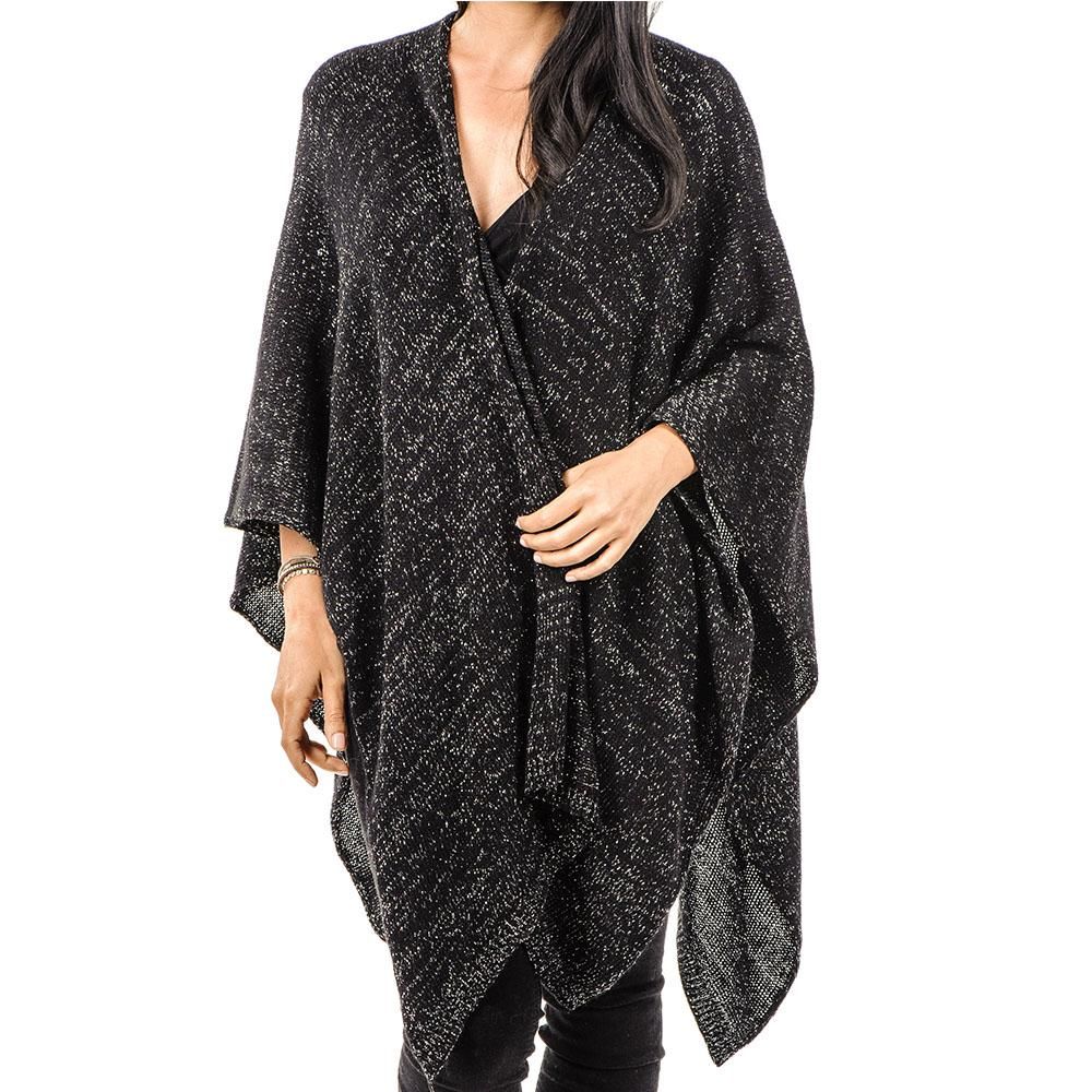 Black Wool Cashmere and Lurex Cape | Black