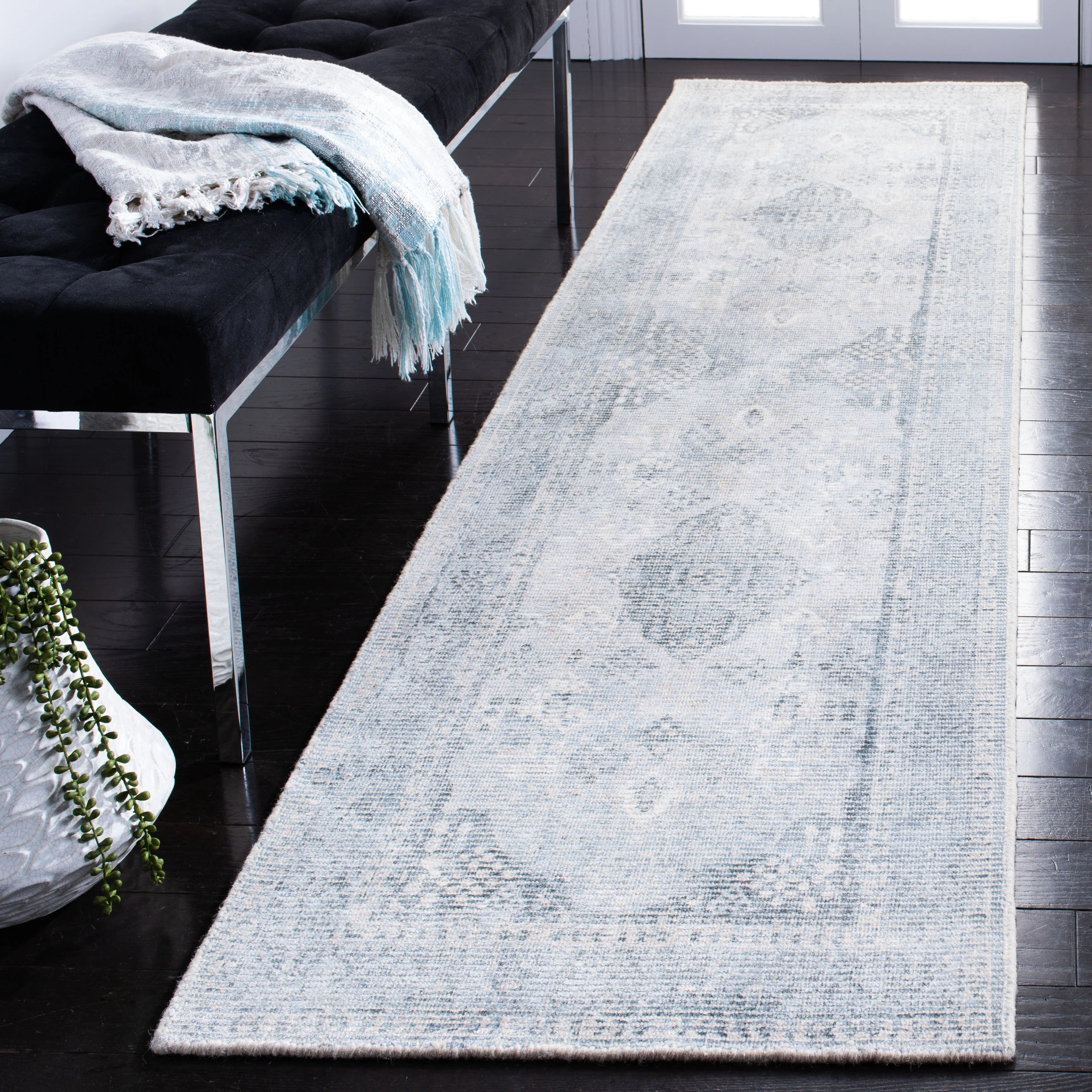Panola Hand Loomed Wool/Viscose Oriental Rug in Gray/Light Blue | Wayfair North America