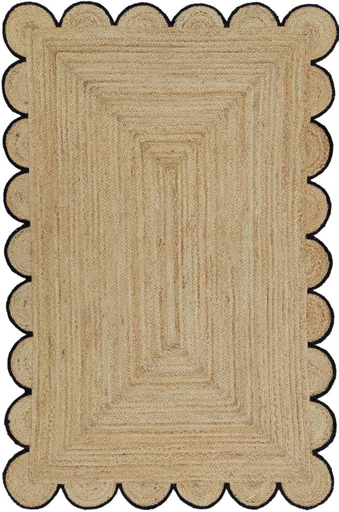 Boho Jute Area Rug for Home decore Rectangular Scalloped Vintage Jute Area Rug Carpet Black 2' x ... | Amazon (US)