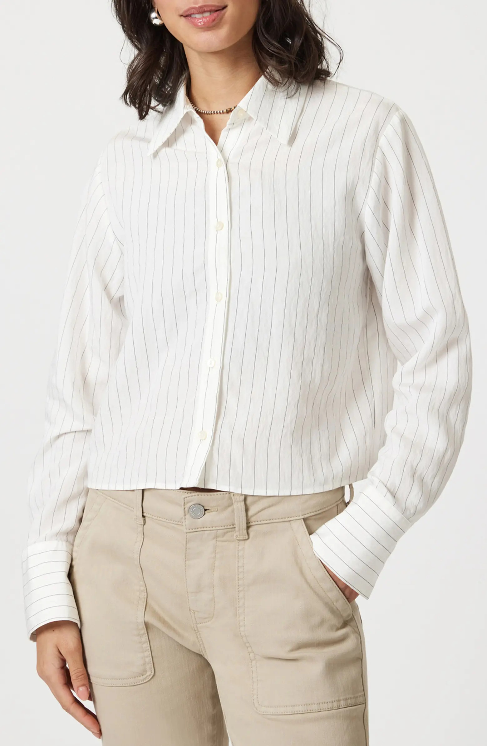 Mavi Jeans Pinstripe Crop Button-Up Shirt | Nordstrom | Nordstrom