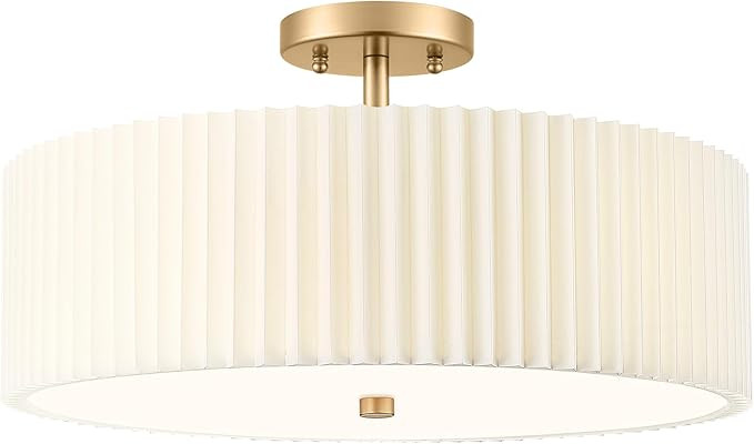 Gold Semi Flush Mount Ceiling Lights, 4-Light 18" Ceiling Light Fixture with White Pleated Fabric... | Amazon (US)