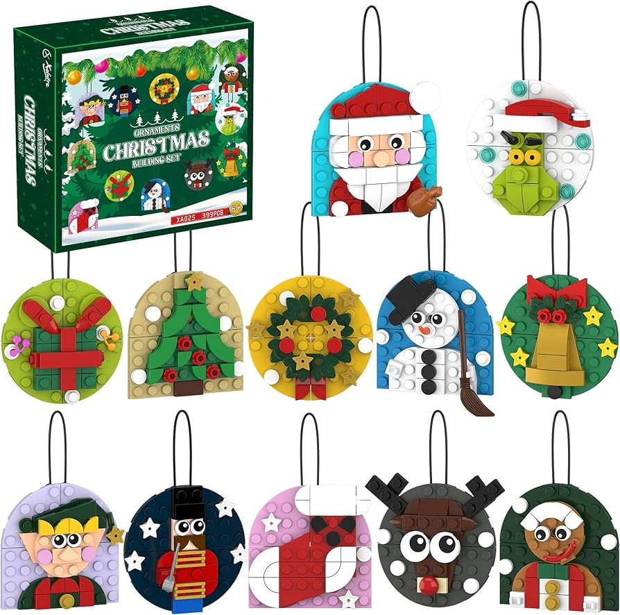 Christmas Ornaments Building Blocks Kit Gift for Kids, Xmas Party Favors Bricks 12 Pack Toys for ... | Amazon (US)