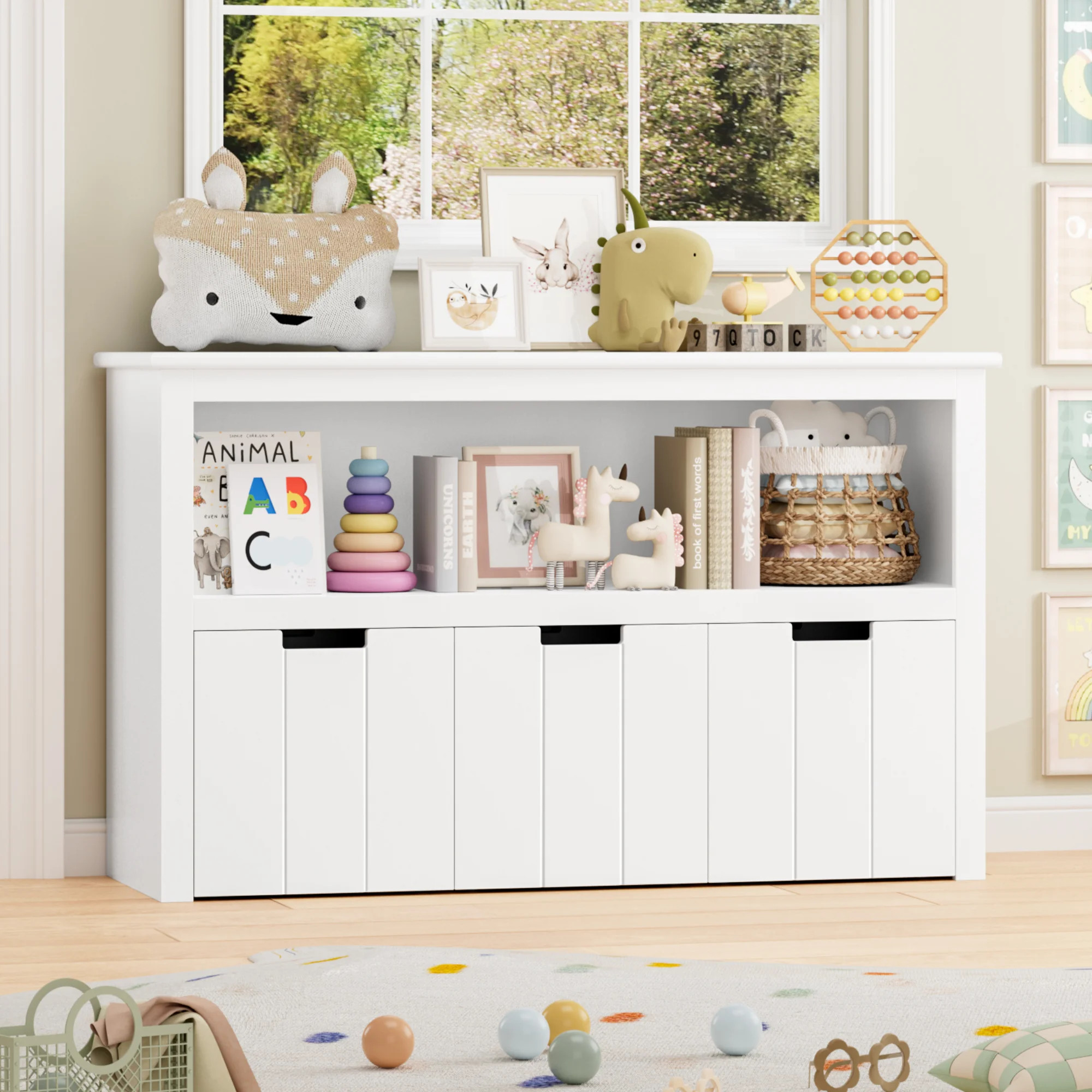 Kids Toy Storage Cabinet, Cube Cabinet with 3 Drawers and Wheels for Children's Playroom Toddler's Room, White Finish | Walmart (US)