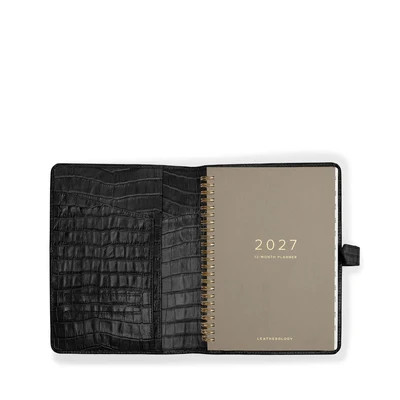 A5 2027 Snap Planner Black Croc | Leatherology