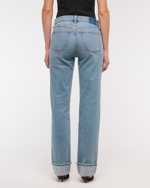 Women's Mid Rise 90s Straight Cuffed Hem Jean | Women's Bottoms | Abercrombie.com | Abercrombie & Fitch (US)