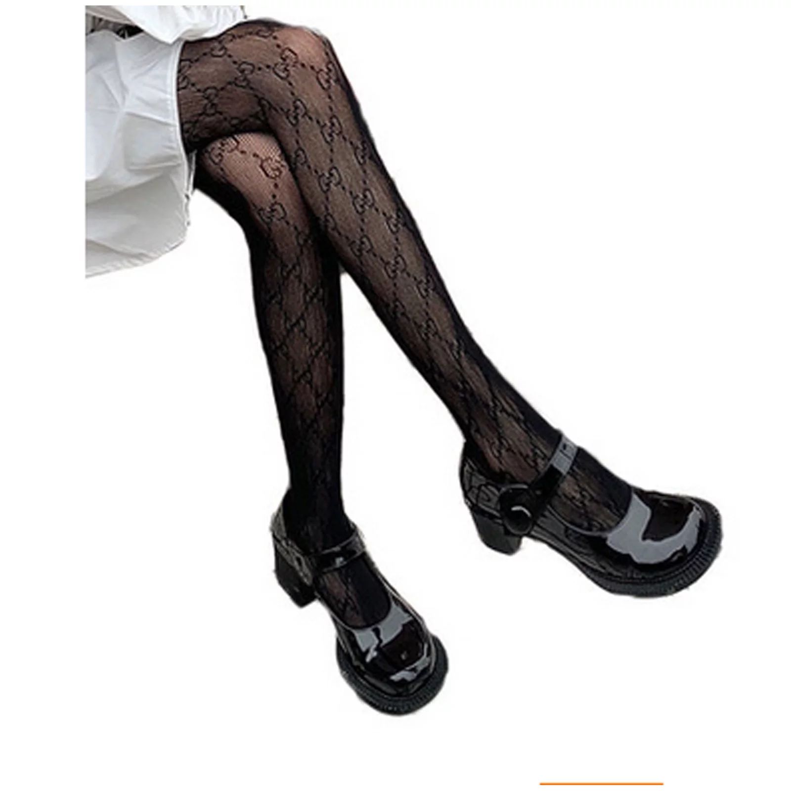 yongy Women's Semi-Opaque Black Fishnet Stockings,Double G Letter Sexy Pantyhose Mesh Stocking | Walmart (US)