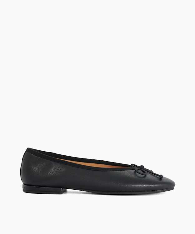 Honeydrop T Black, Leather Bow-Detail Ballet Flats | Dune London | Dune (EU)
