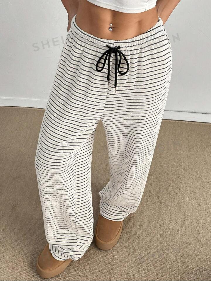 SHEIN EZwear Women's Front Tie Striped Simple Casual Pants | SHEIN