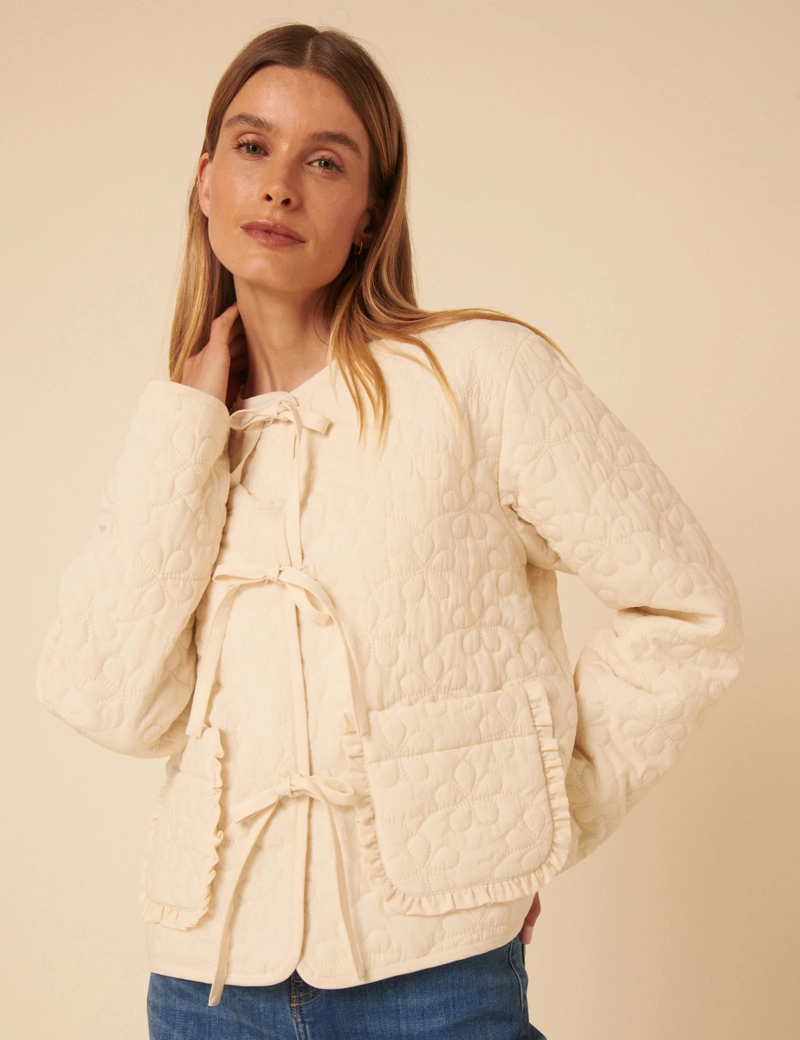 Cream Tie-Front Quilted Jacket | Nobody's Child