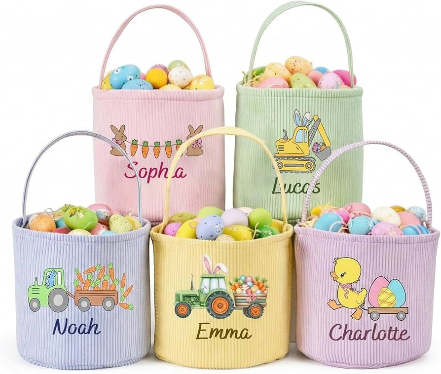 NAZENTI Personalized Baby Easter Basket with Name, Custom Bucket Bag for Kids, Rabbit Tote Bag fo... | Amazon (US)