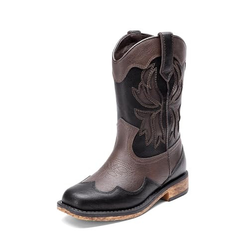 DREAM PAIRS Toddler Cowboy Boots Cowgirl Boots for Girls Square Toe Mid Calf Boys Western Fashion Riding Shoes for Toddler/Little Kid/Big Kid,Size 10 Toddler,Brown/Black,KKUMMB2506 | Amazon (US)