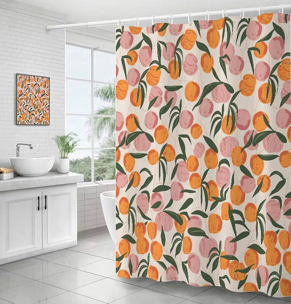 Decorative Peach Shower Curtain Waterproof Polyester Fabric, Home Bathroom Decor Hanging Curtain ... | Amazon (US)