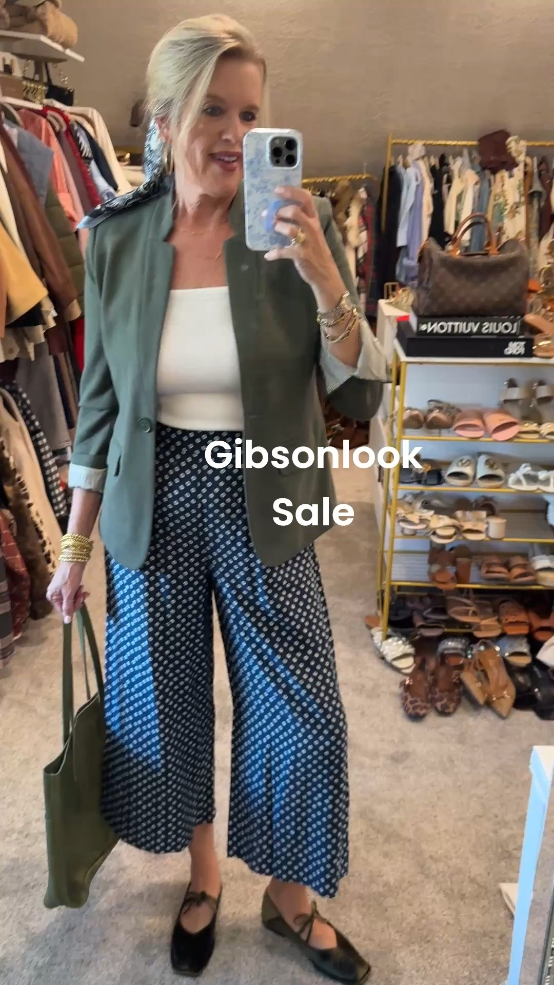 Gibsonlook Sale 

Outfit inspiration 
The outfit you wear to the office, teach school, meet friend for lunch or head to meetings. 

Wide leg print pattern pants, shades of navy and green, pull on elastic waist.  NOW $44.50
Normally $89
I am wearing the small

The double perfect blazer in a knit and has a cute striped lineing. Soft and so comfortable:) it’s so good I own it in 12 colors 
This is the green and I am wearing a med 

🚨Save 15% off with my code DARCY15 on any non sale Gibsonlook item 

White tank top:) tts in med 

Velvet Mary Jane’s with little bow under $50 comes in other colors and fit tts 

Leather tote bag, perfect to hold business or school items.

#LTKootd #LTKWorkwear #LTKOver40