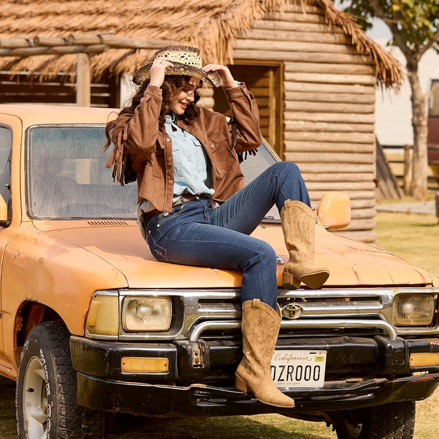 IUV Cowboy Boots For Women Western Cowgirl Boots with Chunky Heel Mid Calf Snip Toe Ideal for low... | Amazon (US)