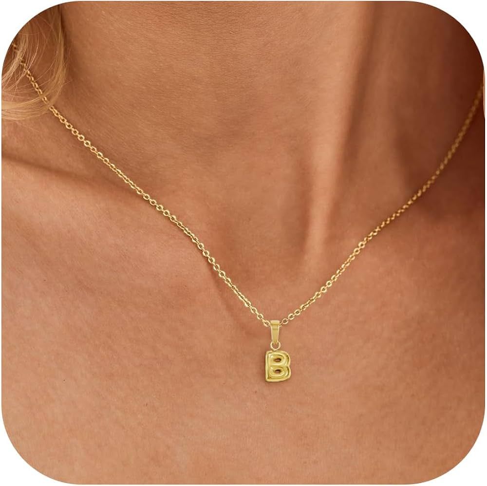 GIF4U Bubble Initial Necklace for Women Girls - 18K Gold Plated Dainty Bubble Letter Necklace Gol... | Amazon (US)