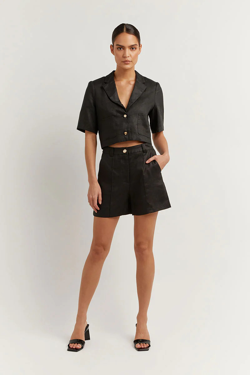 LOGAN BLACK LINEN SHORT | DISSH
