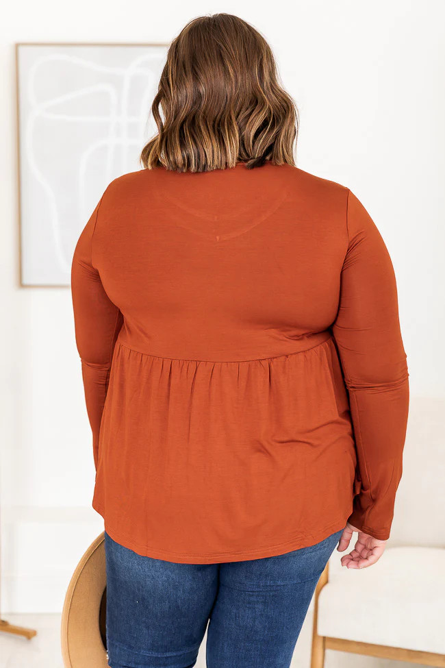 Familiar With You Rust Peplum Blouse | Pink Lily
