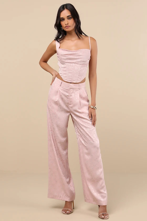 Karee Blush Pink Satin High-Rise Trousers | Lulus