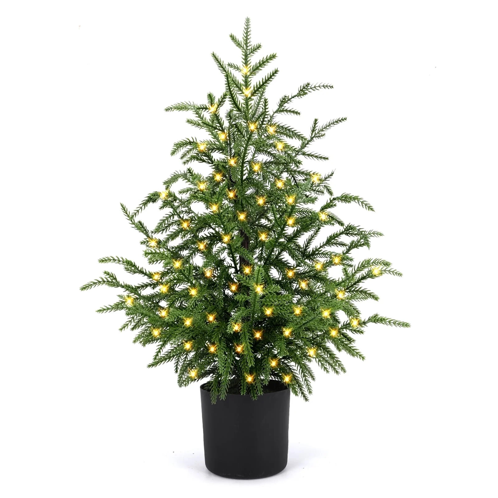 ENVEN 2ft Pre-Lit Norfolk Pine Artificial Green Christmas Tree 24" Real Touch Potted Decorative P... | Walmart (US)
