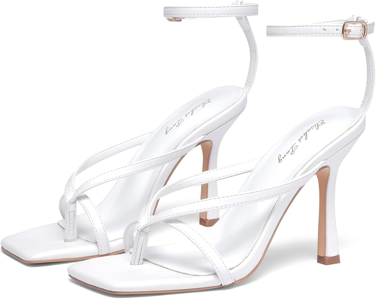 Elisabet Tang Womens Square Toe Heeled Sandals,4.3 inch Square Toe Thong Strappy Ankle Strap Stil... | Amazon (US)
