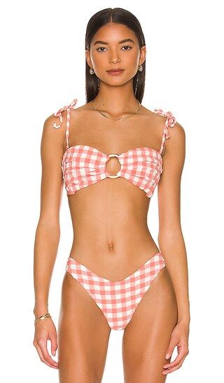 Tori Tie Bikini Top in Shrimp Gingham | Revolve Clothing (Global)